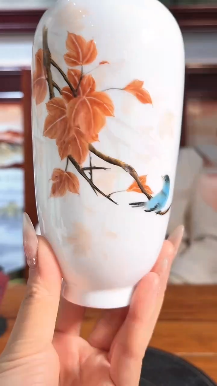 【闪购商品】官窑瓷画院804官窑瓷画院孙小霞叶子赏瓶