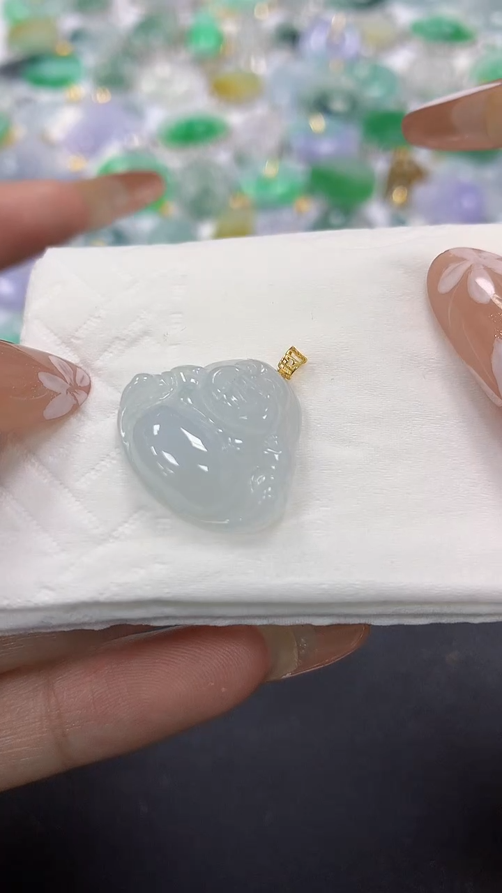 颈饰18K金镶嵌翡翠a货假一赔三支持复检百元上9元证书费自理