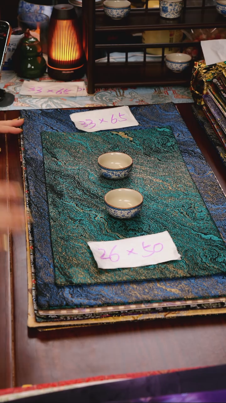 【鎏金蓝绿双面】中国风干泡织锦茶席26*50