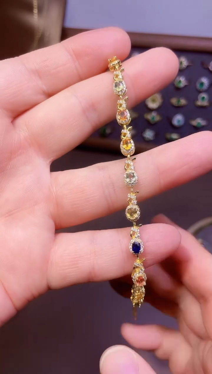 【闪购商品】彩色蓝宝石手链银S925镶嵌一条