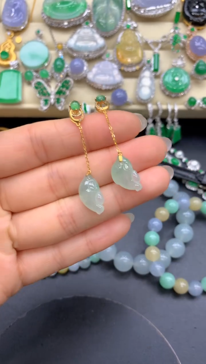 【闪购商品】翡翠耳饰18K金镶嵌65-中国好珍宝