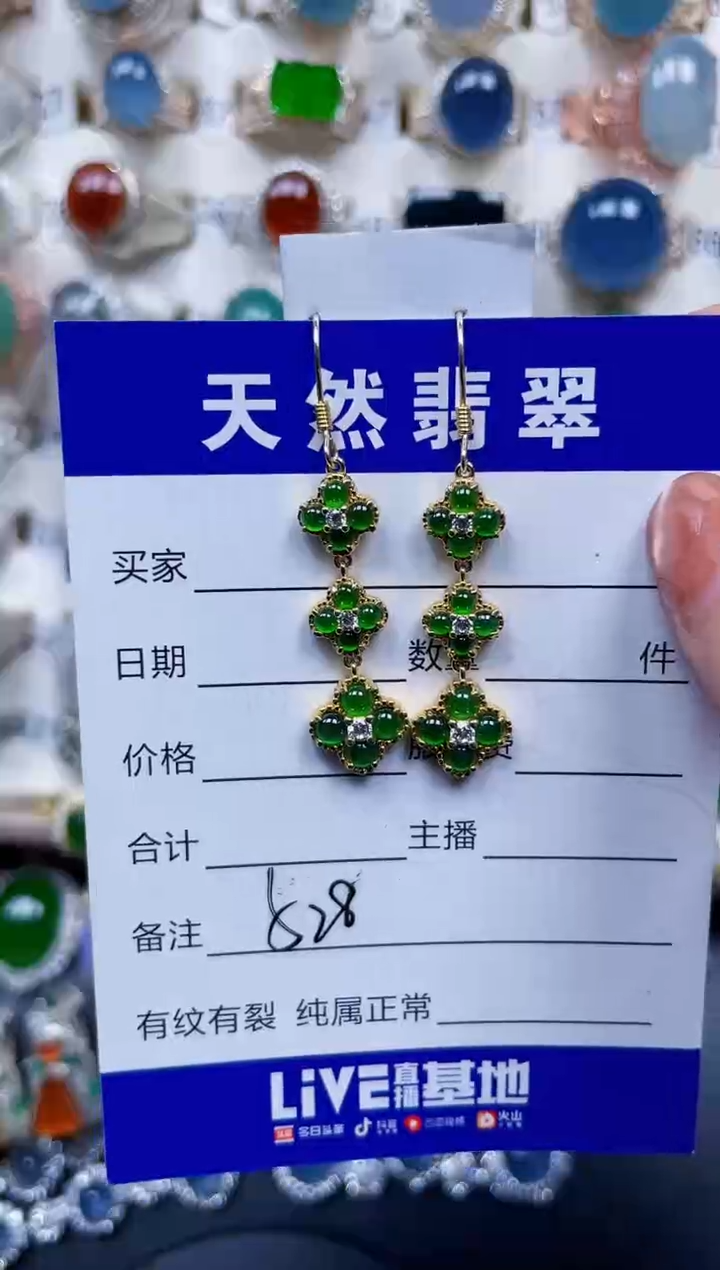 银S925镶嵌翡翠耳饰528