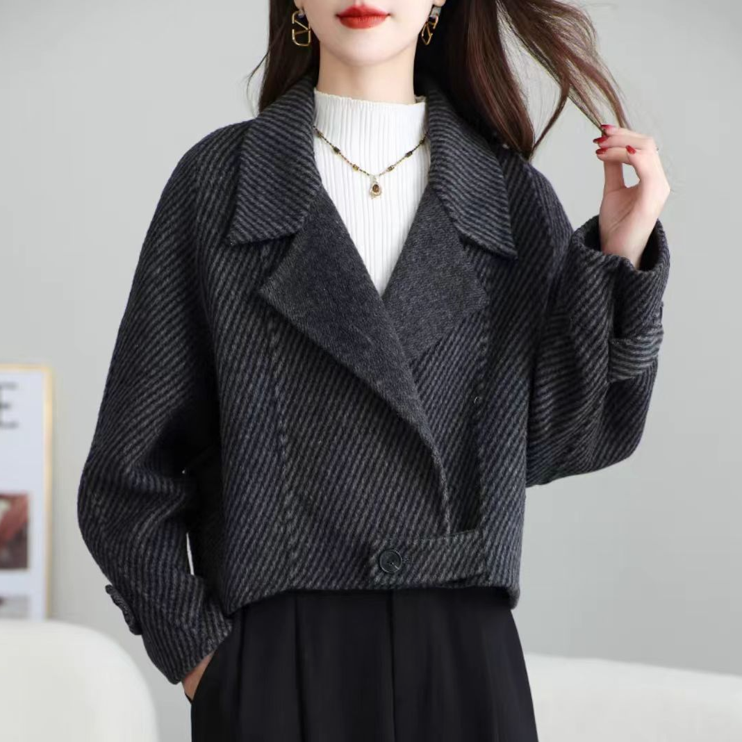 双面毛呢大衣女短款韩版宽松复古小个子呢子外套