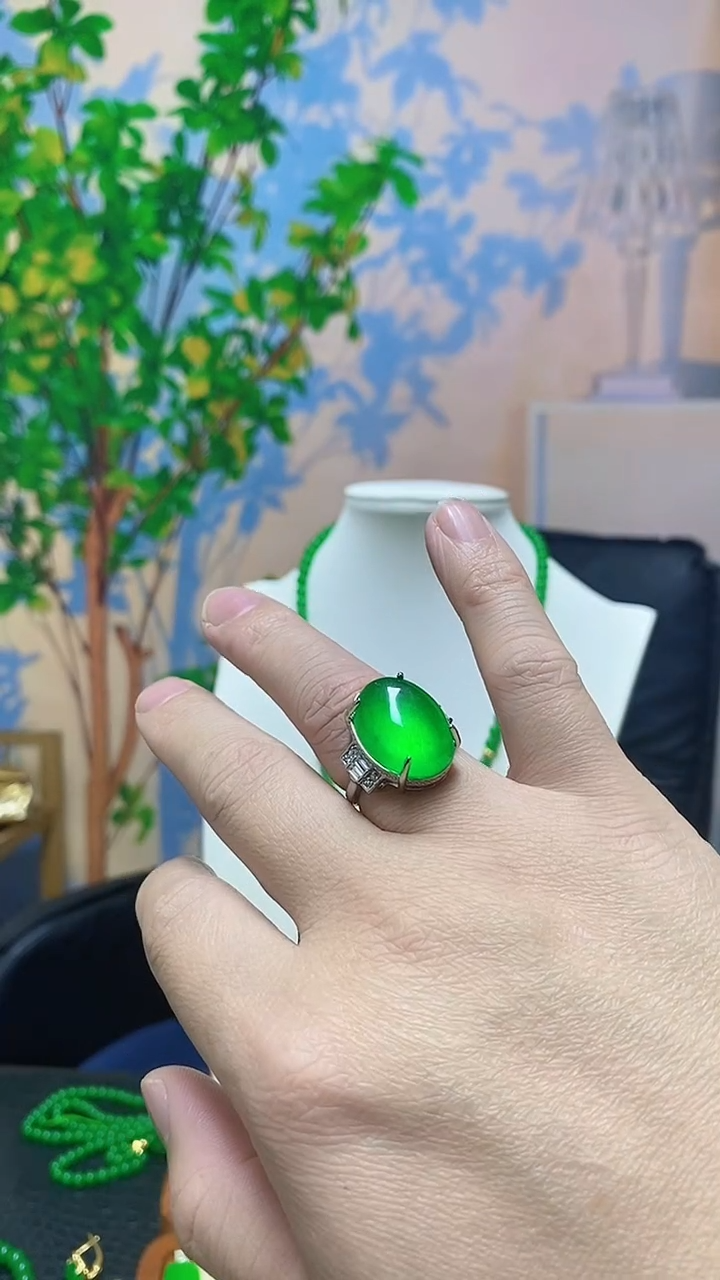 【闪购商品】翡翠银S925镶嵌戒指翡翠戒指