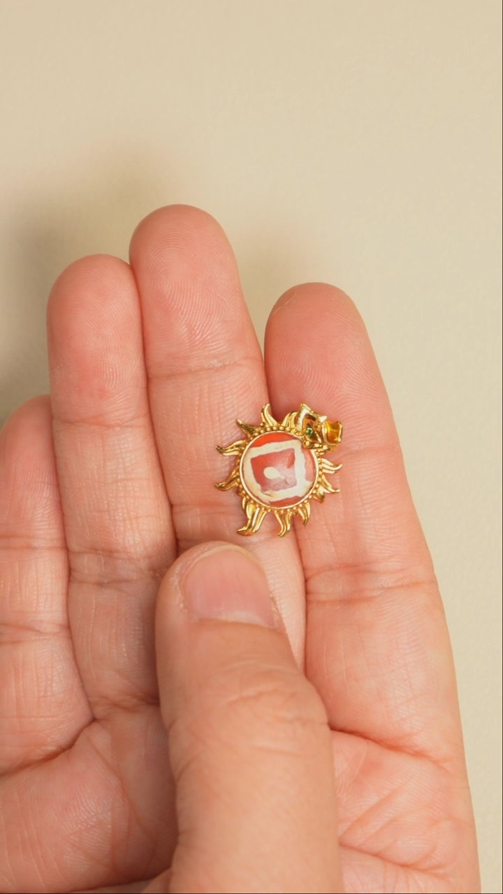 18K金镶嵌吊坠玛瑙/玉髓红玉髓吊坠