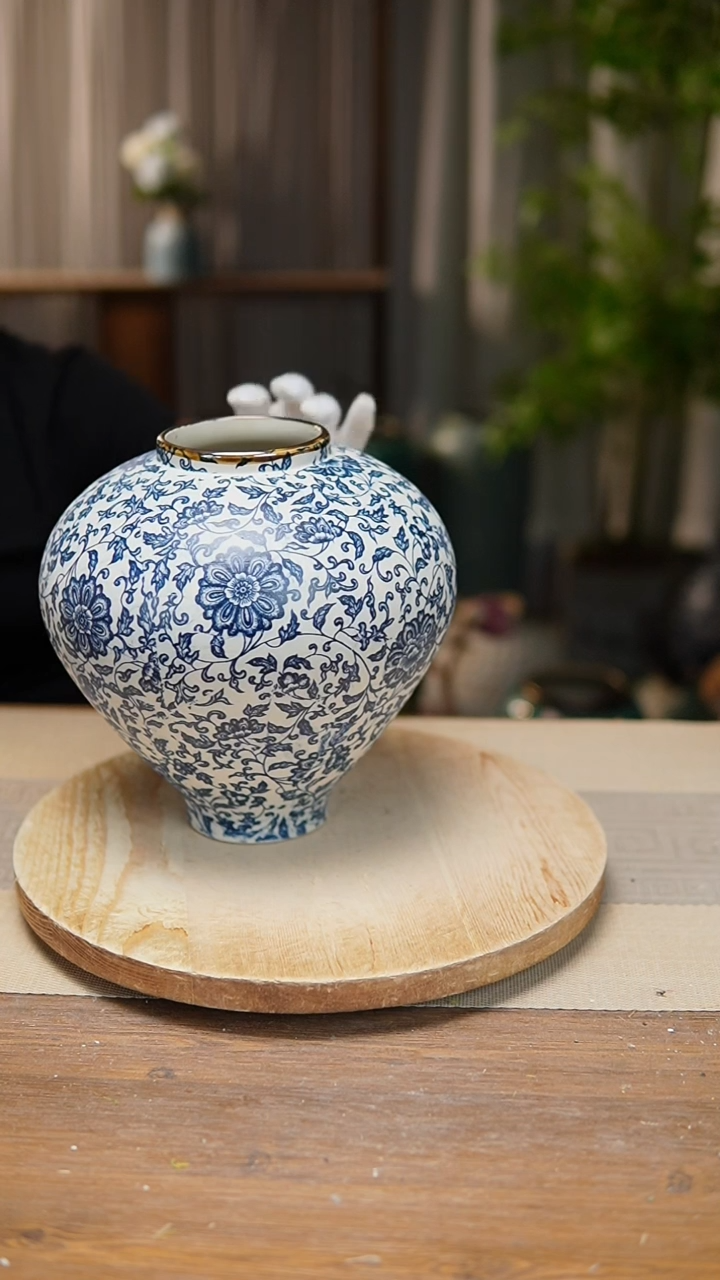 【闪购商品】陶瓷 花器青花瓷缠枝莲月亮罐