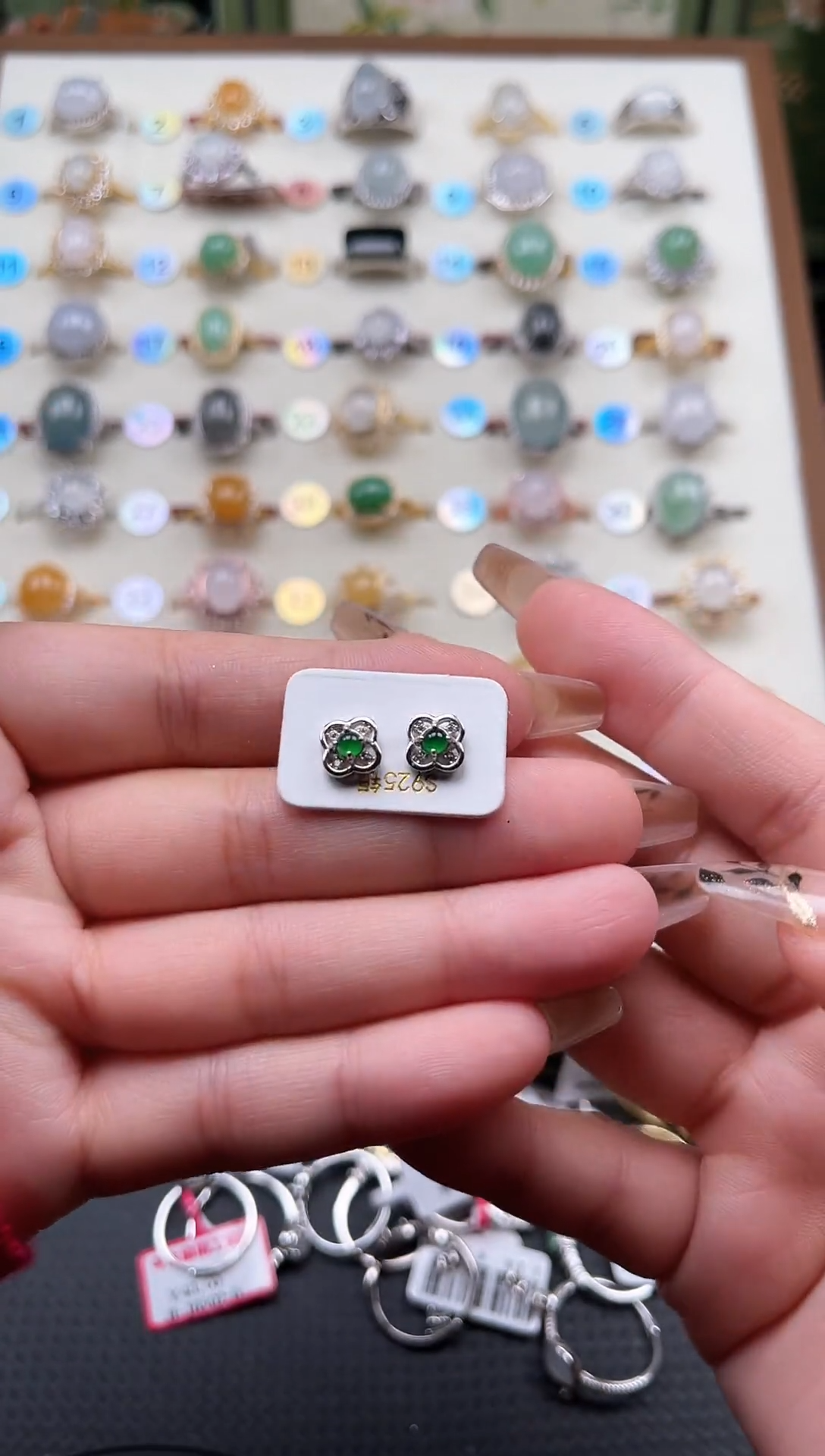 【闪购商品】翡翠耳饰银S925镶嵌天然A货翡翠戒指