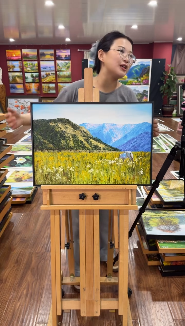 油画【新品含装裱】朝鲜画家原创手绘油画作品54*37.5cm