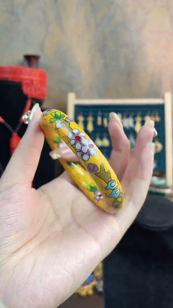 非遗手工景泰蓝镯子黄色