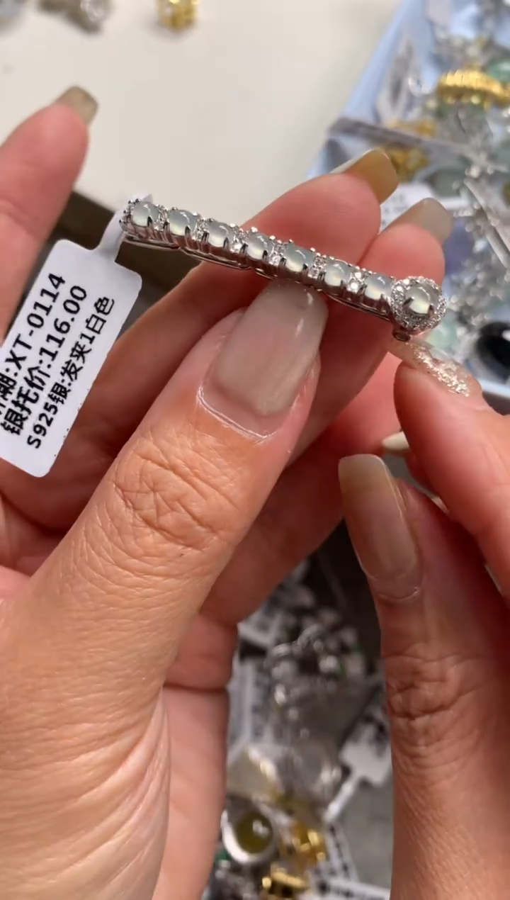 银S925镶嵌戒指翡翠发卡