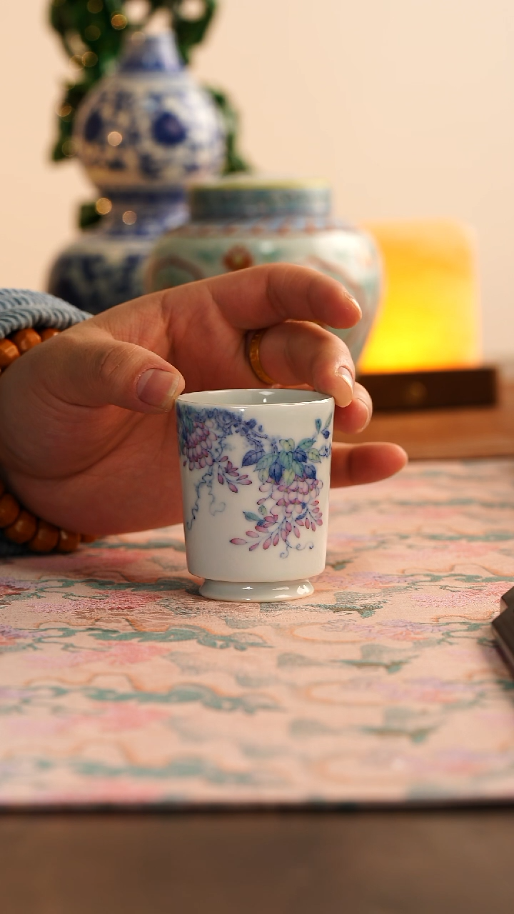 【闪购商品】望玉新斗彩紫藤花直口杯