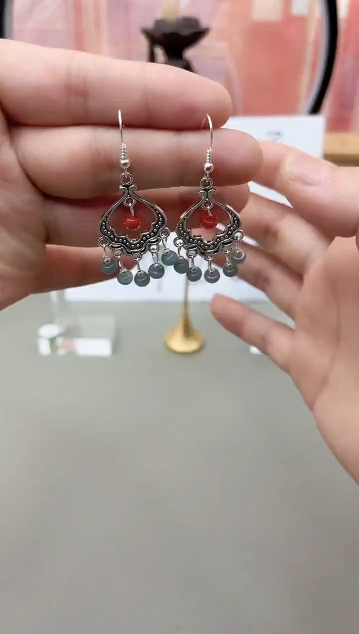 银S925镶嵌翡翠耳饰j6501