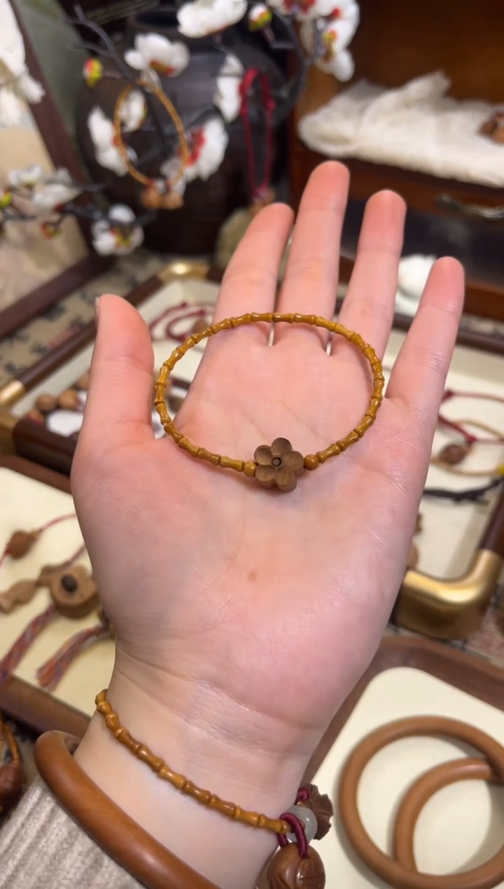 手串桃核【桃缘行】竹节「小花」桃木桃核辟、挡、驱、护 备注手围