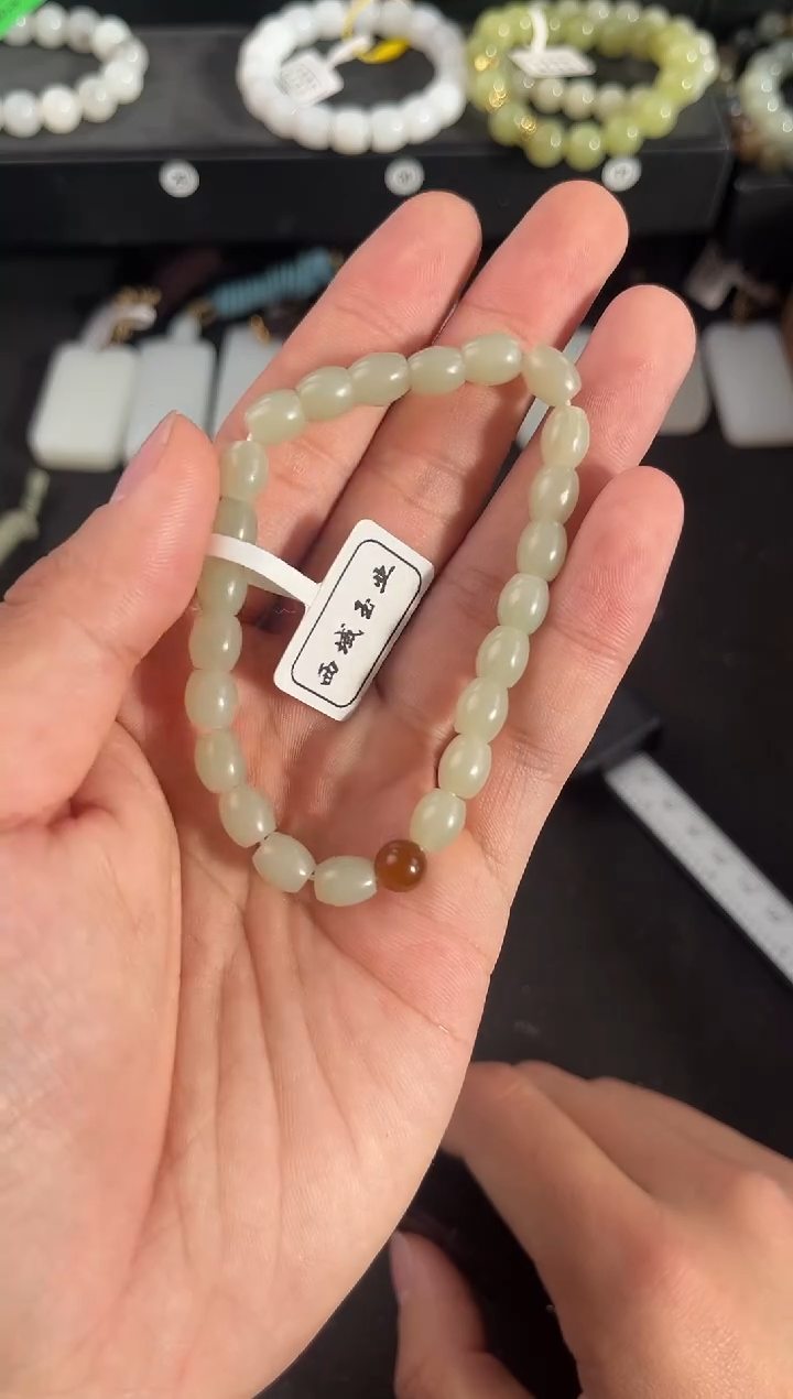 【闪购商品】和田玉手串未镶嵌且末青白玉米珠手串卡6微色差