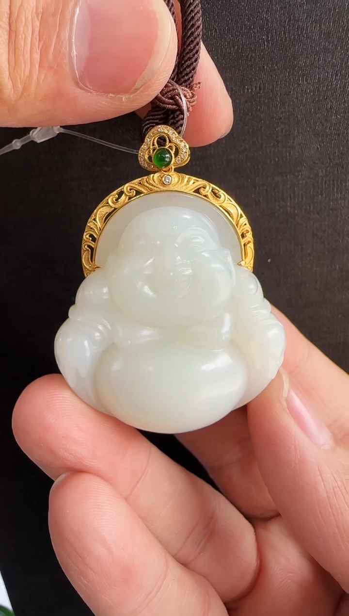 【闪购商品】和田玉吊坠18K金镶嵌新疆料佛公吊坠