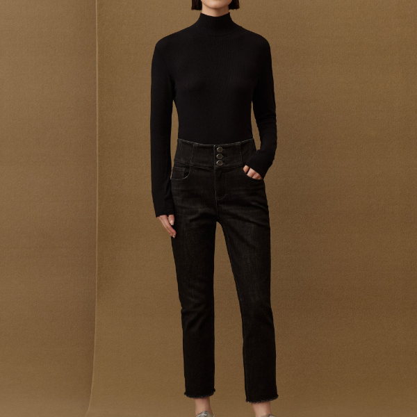 曼德诗牛仔裤新款高腰时尚休闲长裤M130986