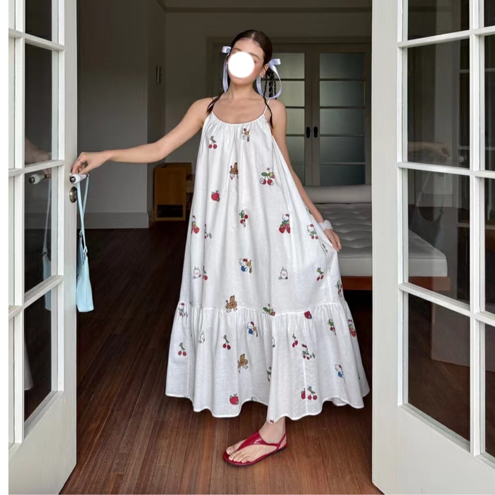 88939吊带印花连衣裙背后大蝴蝶结