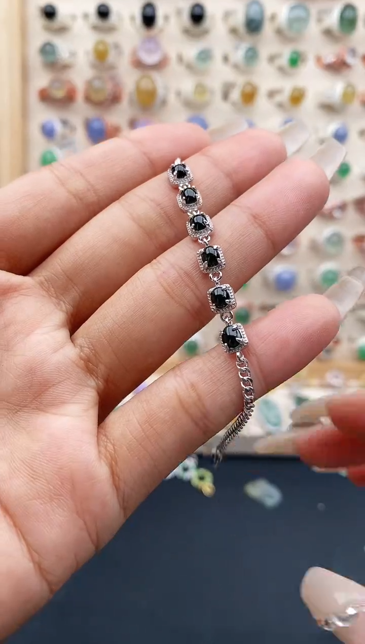 【闪购商品】翡翠手链银S925镶嵌缅甸天然A货翡翠111  5+8