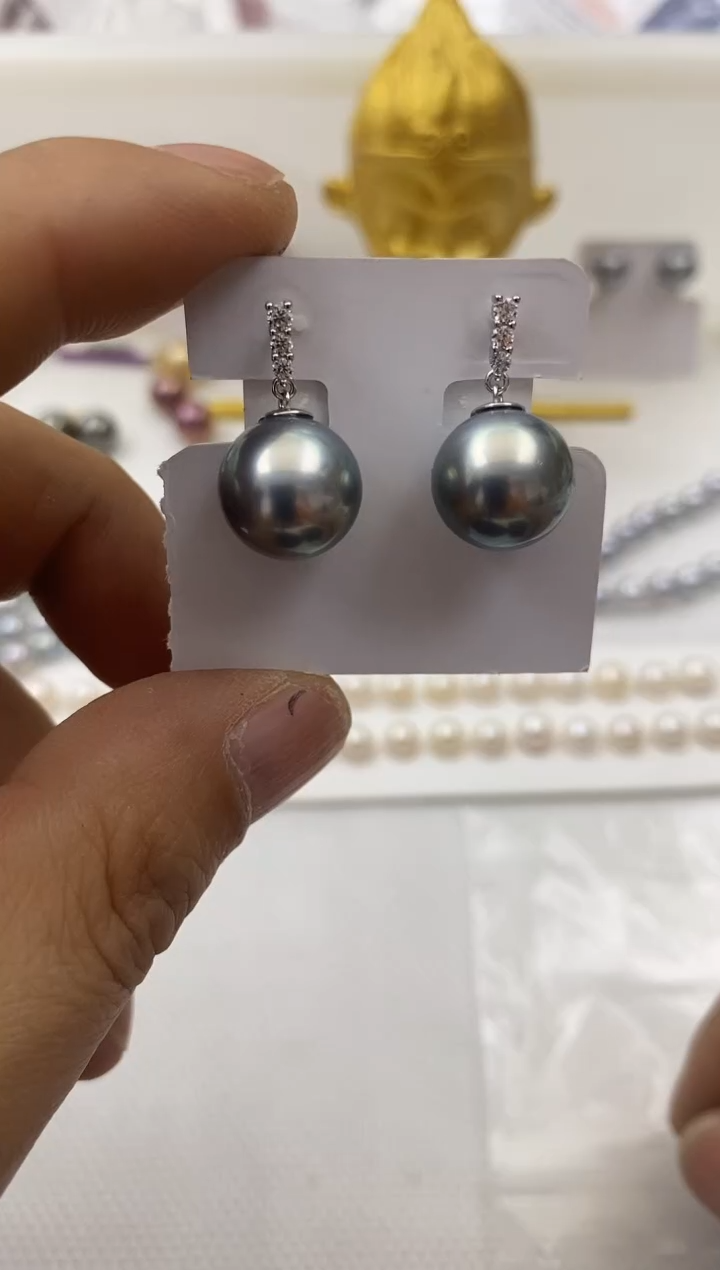 【闪购商品】海水珍珠耳饰银S925镶嵌大溪地耳钉11-12mm