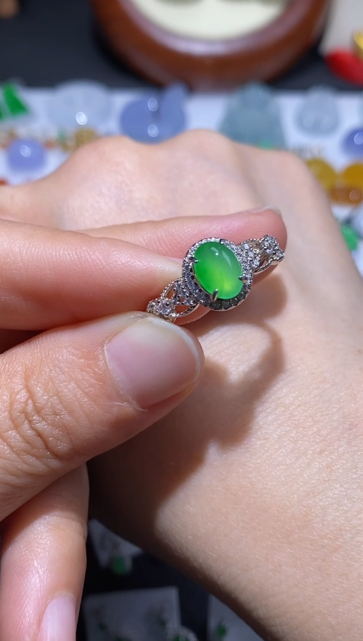 银S925镶嵌戒指翡翠48小时鉴赏