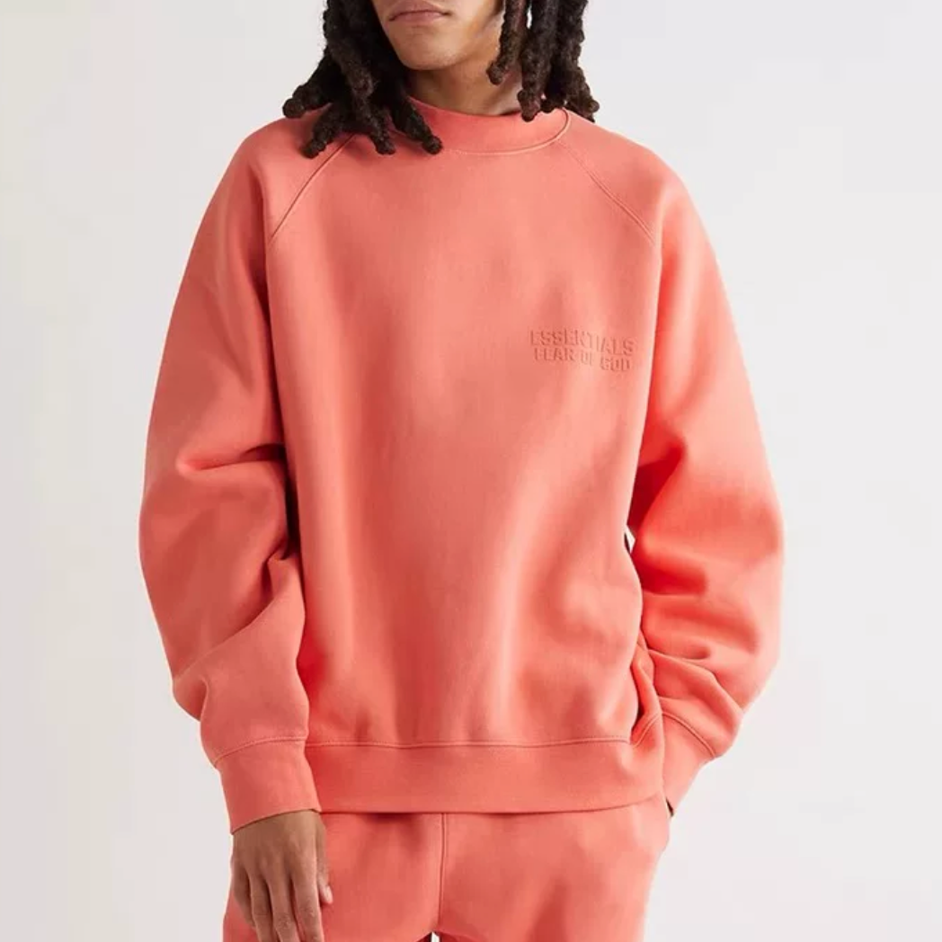 【NEW】复线ess-左胸口双排字母加绒圆领卫衣 美式高街卫衣休闲长袖