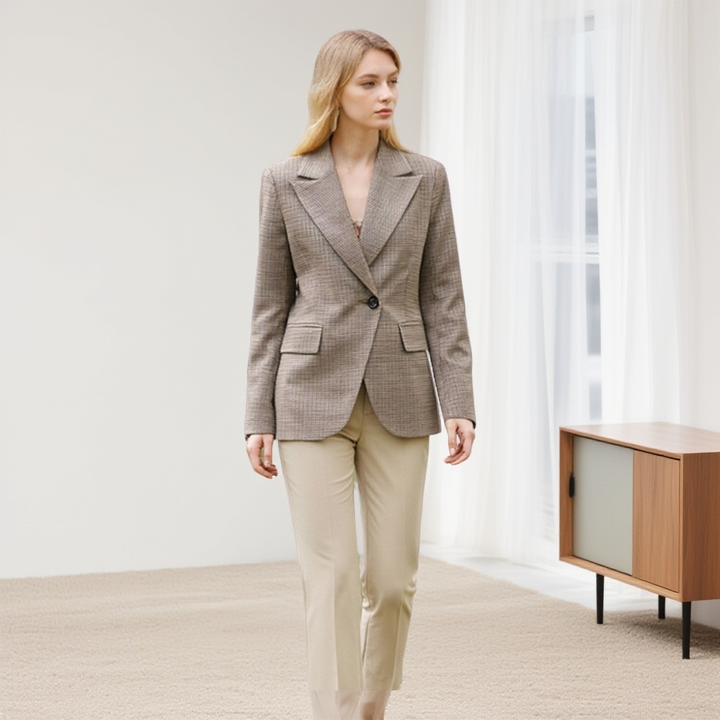 【唯】高智精英职业风格纹一粒扣修身小西装25秋外套女