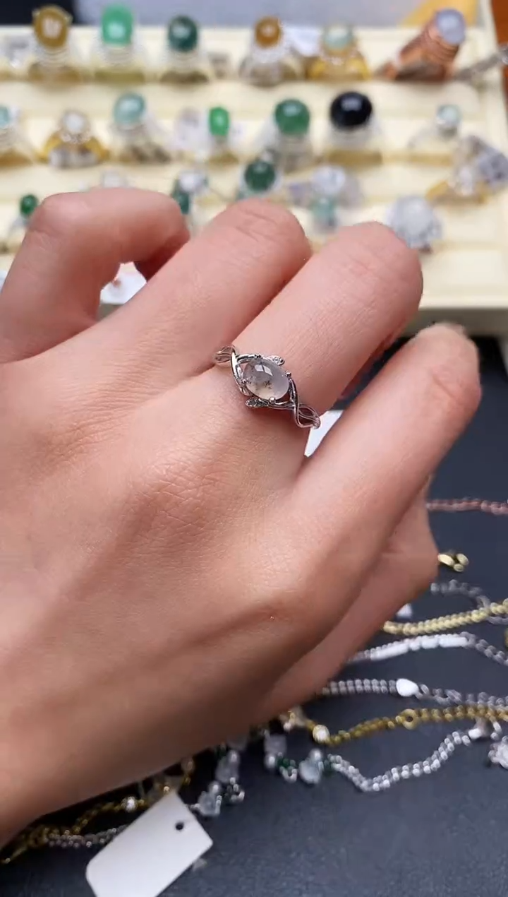 【闪购商品】翡翠戒指银S925镶嵌缅甸翡翠3  4+6