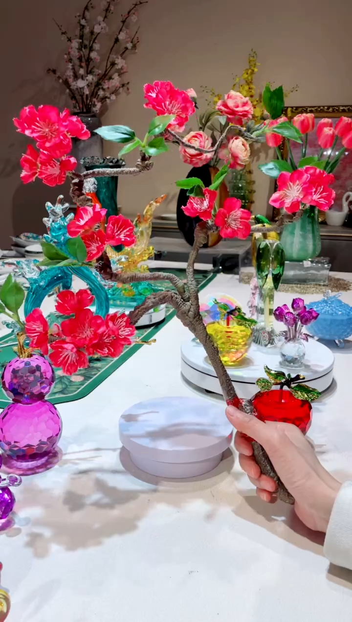 【闪购商品】琉璃手工艺品玫红色桃花