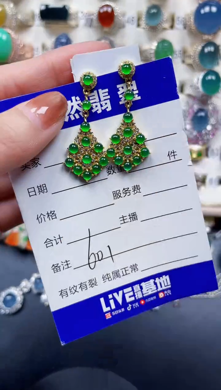 银S925镶嵌翡翠耳饰601
