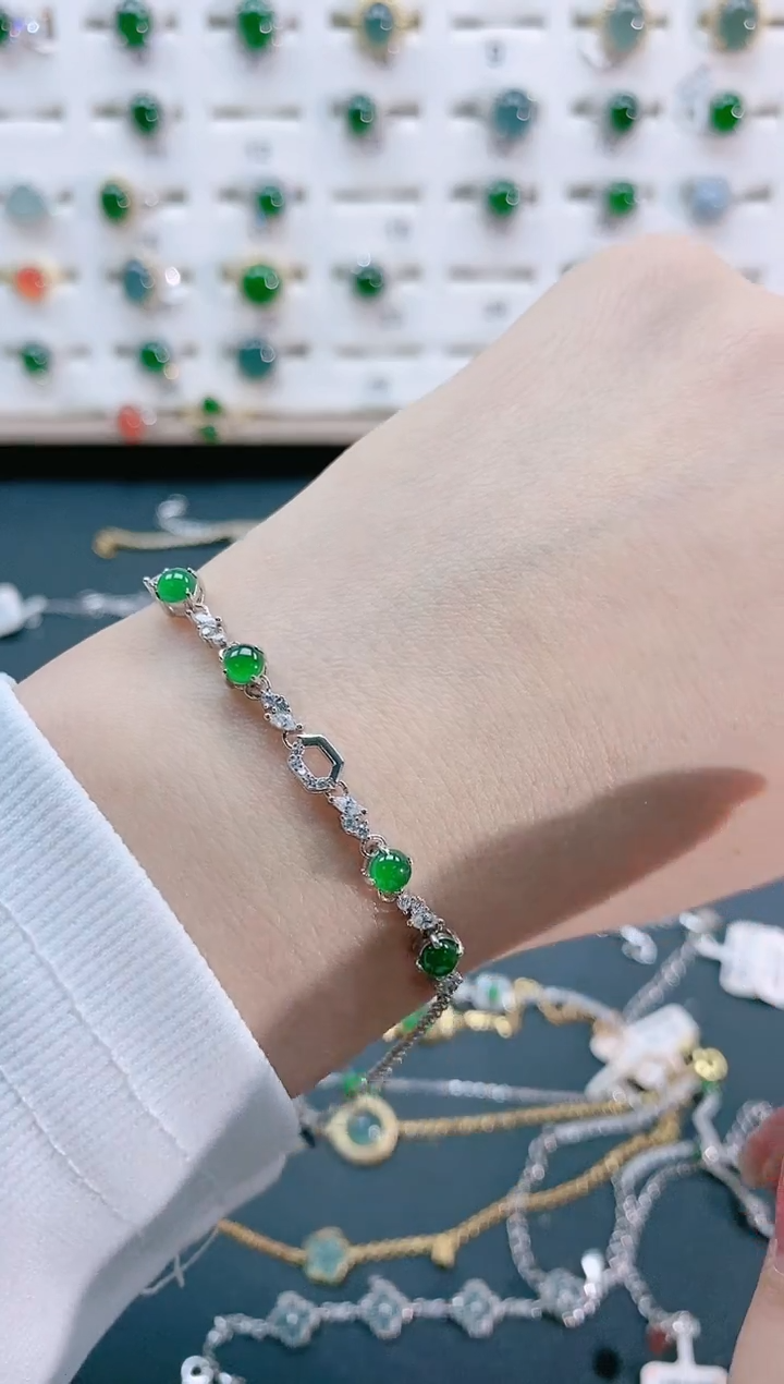【闪购商品】翡翠手链银S925镶嵌天然翡翠