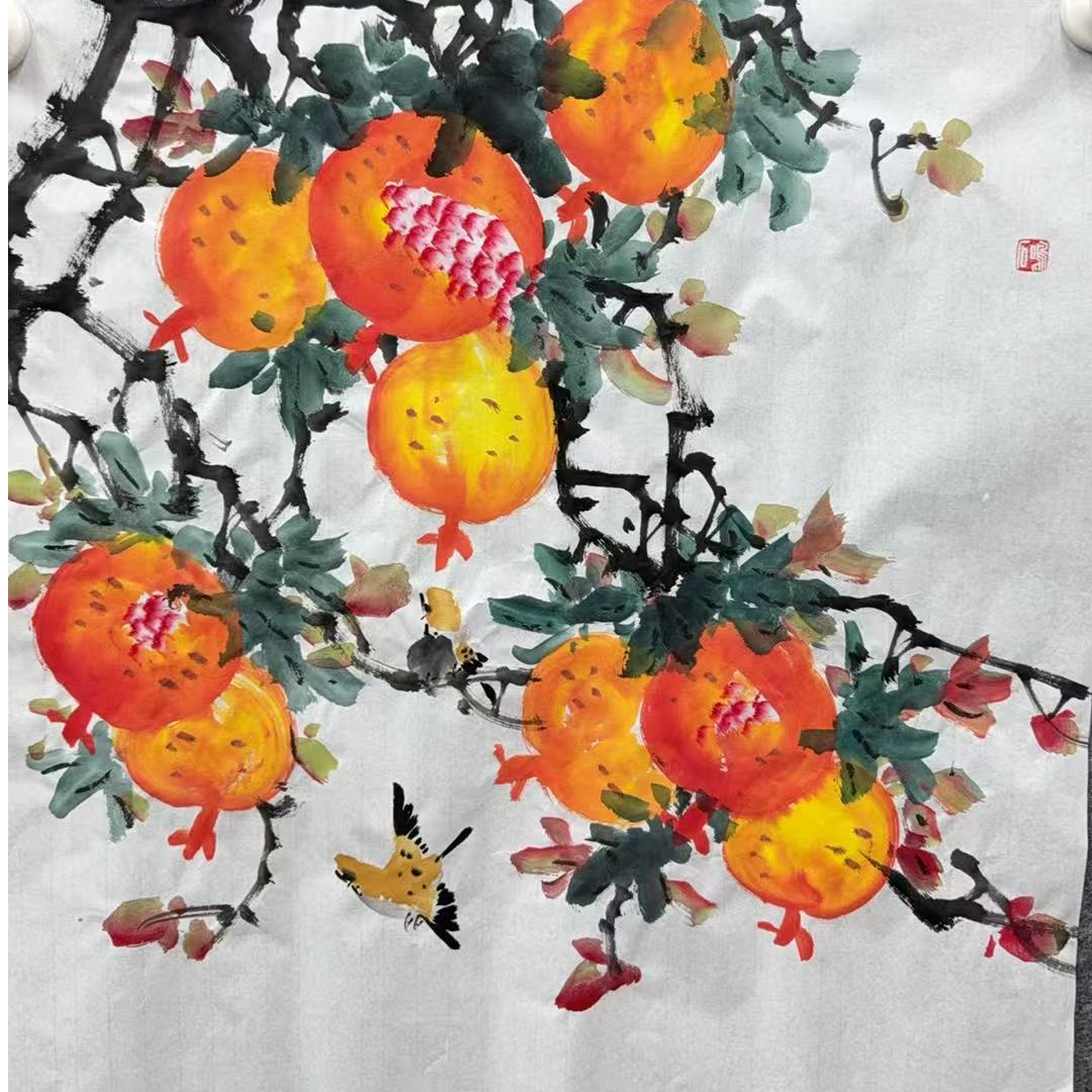 温叶强《石榴》手绘宣纸