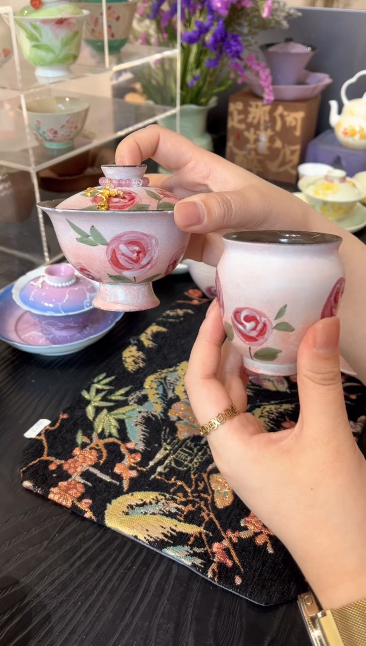 【闪购商品】盖碗+茶杯 +蝴蝶蓝提溜