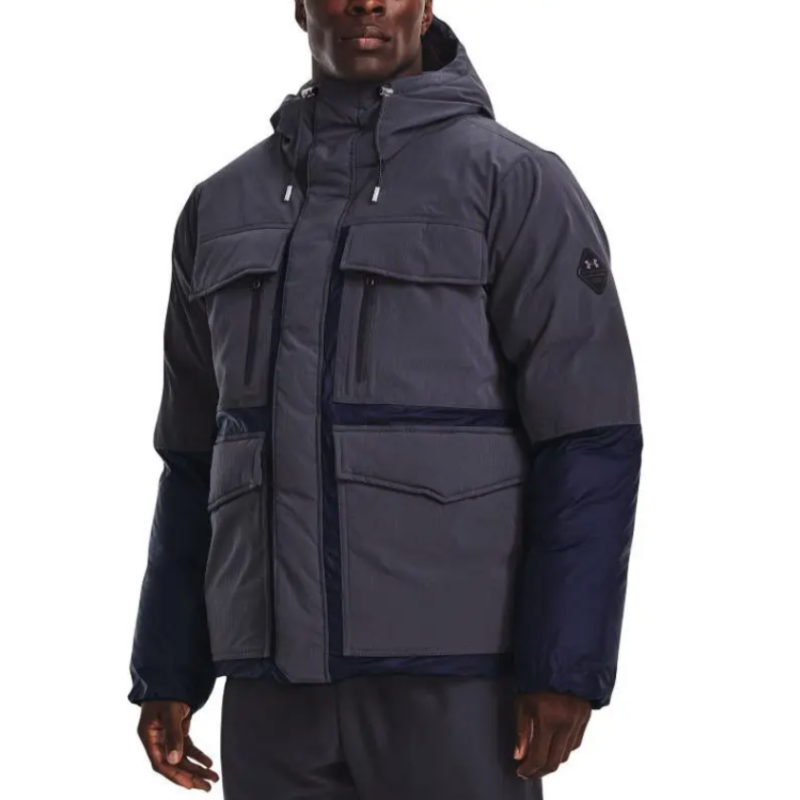 安德玛户外休闲拼色多口袋工装直筒长袖夹克外套男款 紫色1372653