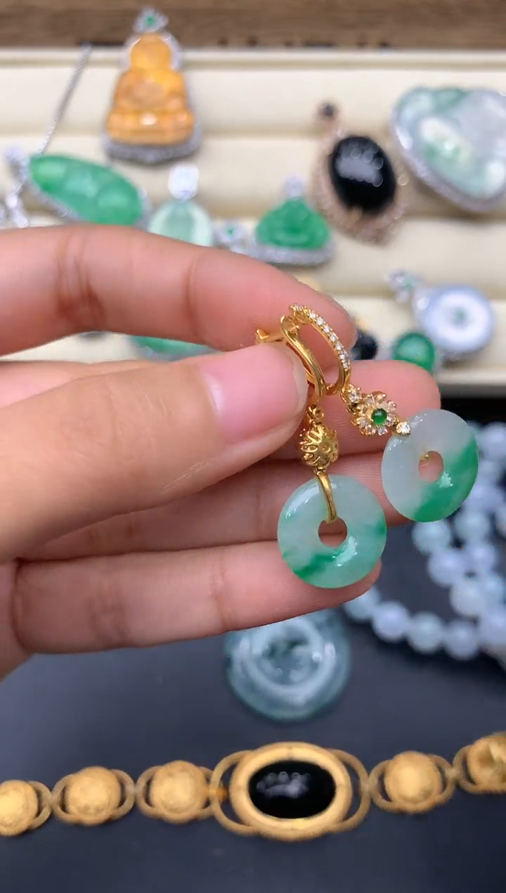 【闪购商品】翡翠耳饰18K金镶嵌237-中国好珍宝