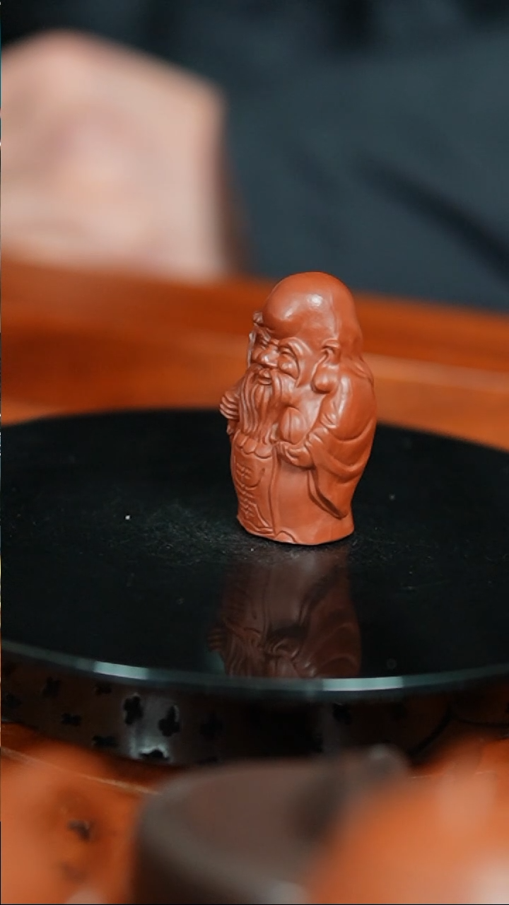 【闪购商品】紫砂茶宠朱泥刻绘寿星精品摆件