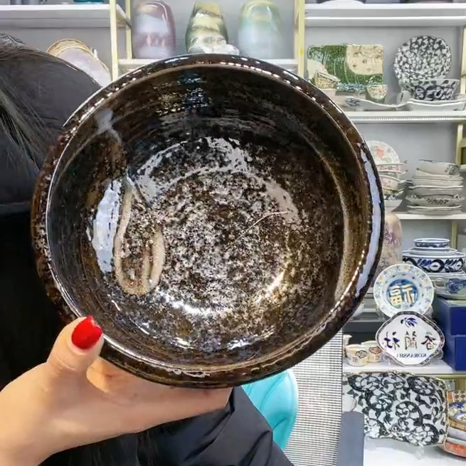 【单支】日本进口美浓烧市原粗陶加厚钵17cm-明世荒刷毛