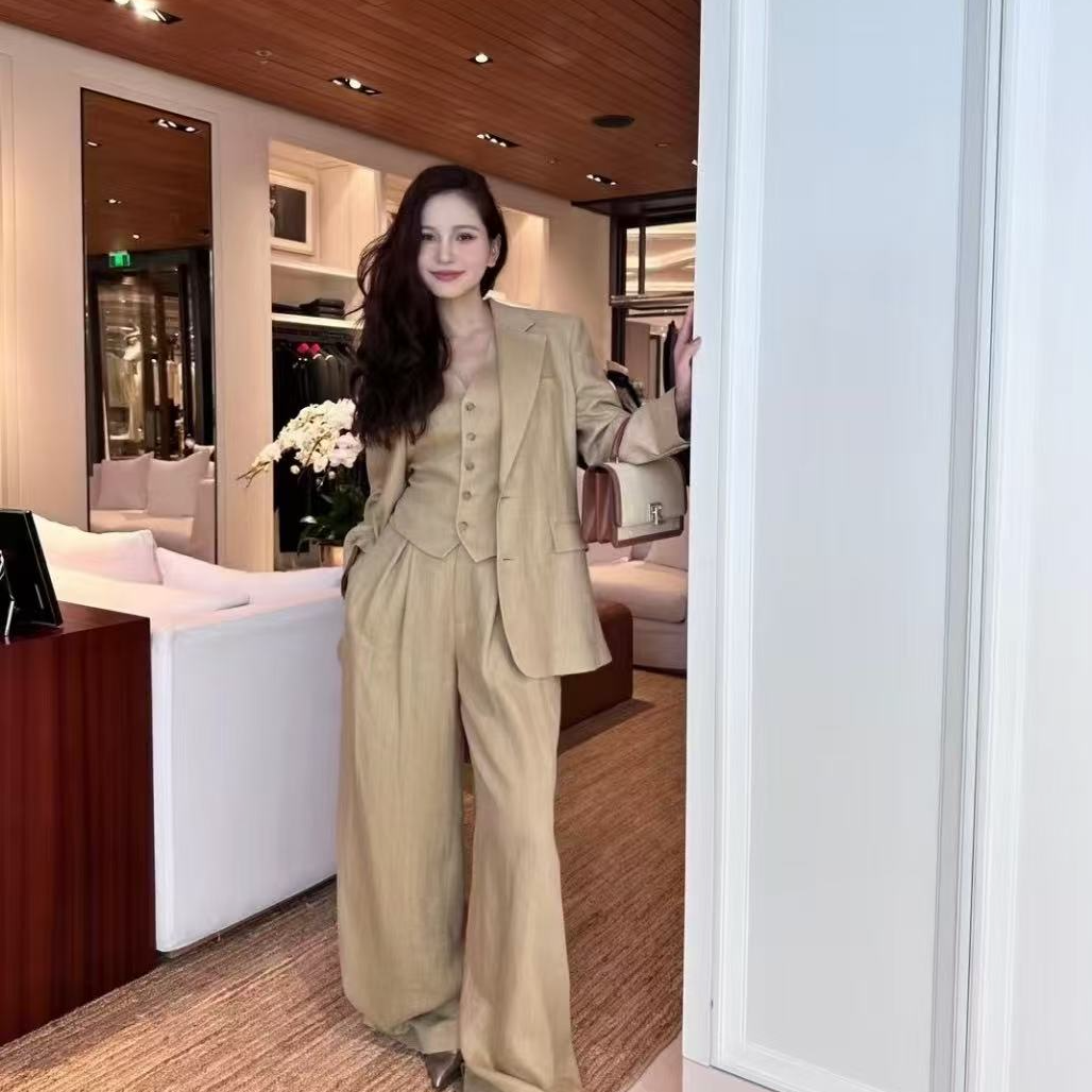 SS25471   紫标LP老钱风天丝亚麻西服马甲西裤三件套