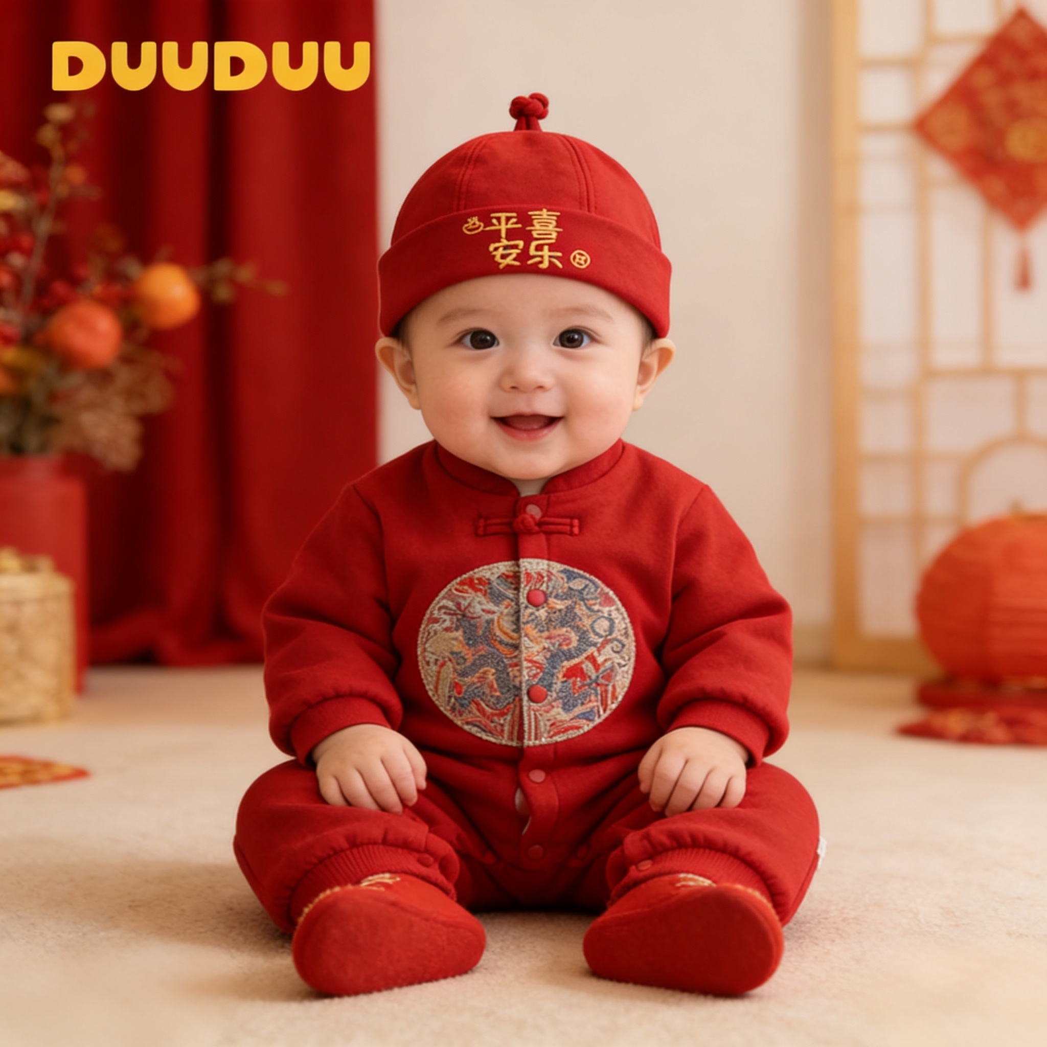 DUUDUU【贝嘉乐专属】Hh冬季新款夹棉加厚新中式国风宝宝连体长袖1