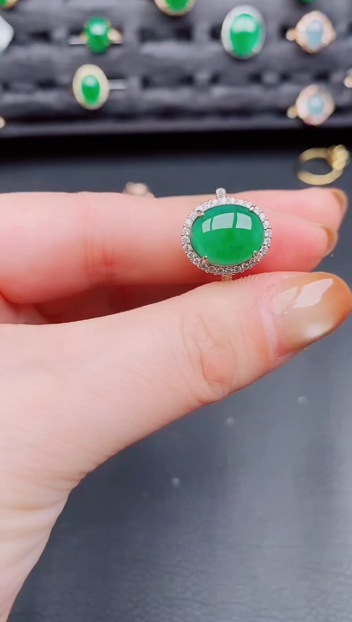 【闪购商品】翡翠戒指银S925镶嵌天然a货翡翠360