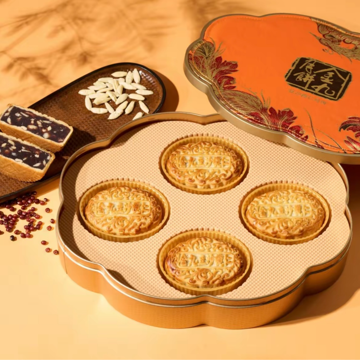 JIN JIU/金九广式陈皮豆沙榄仁月饼中秋礼盒传统手工制作
