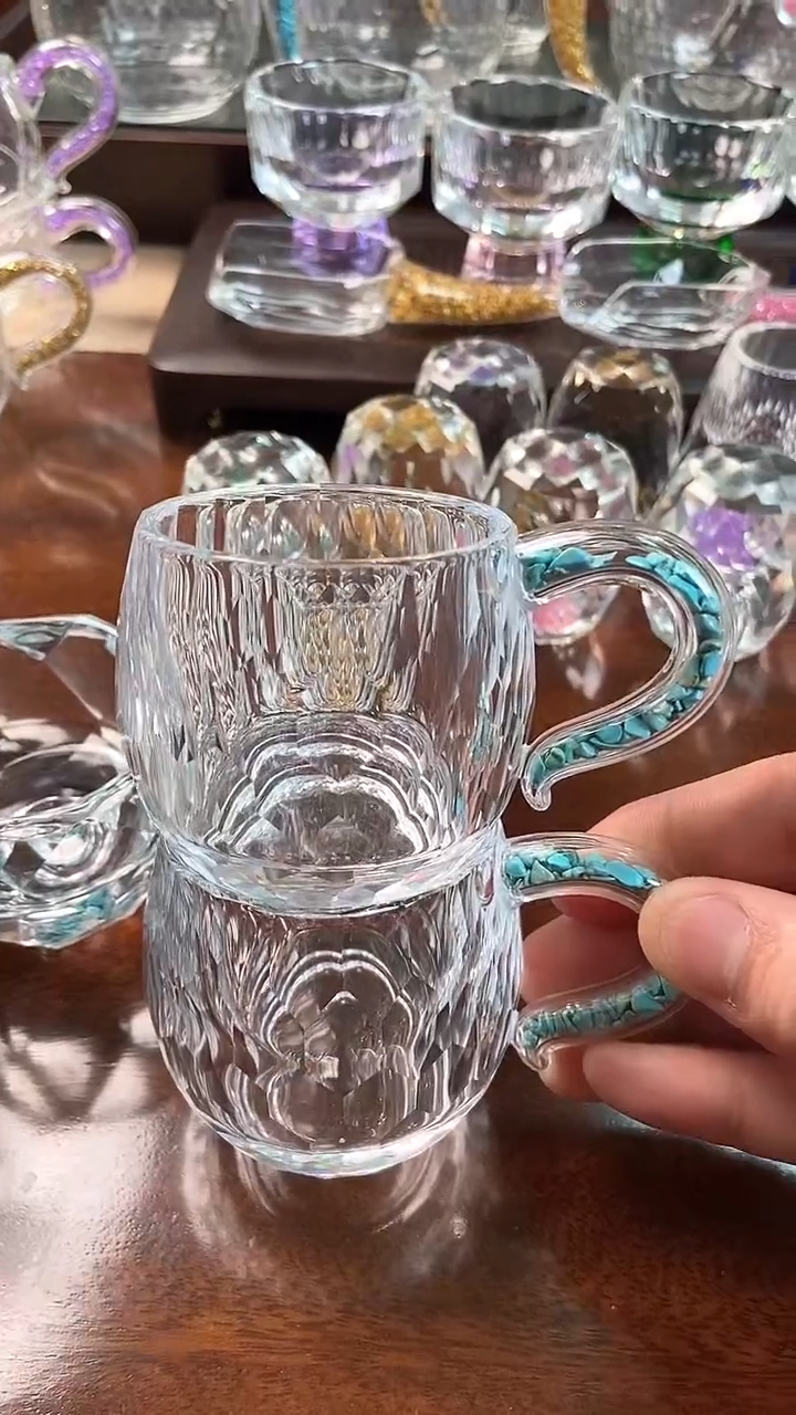【闪购商品】玺宴新款水晶弯把小茶碗绿松石2个装