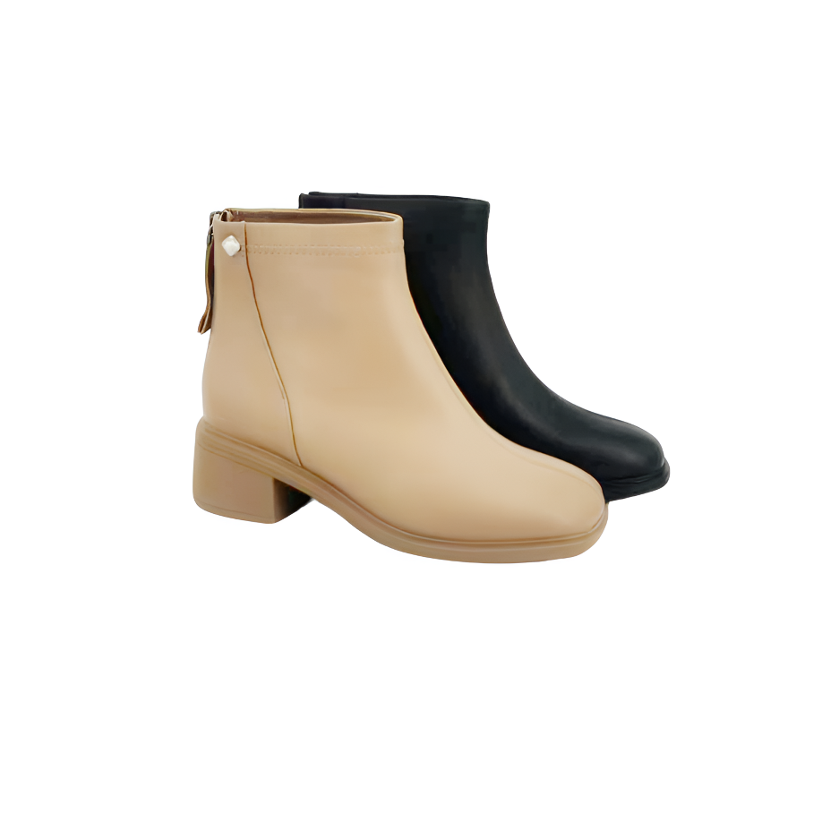 KANGNAI/康奈11156343秋冬新款时尚粗跟圆头加绒百搭拉羊皮短靴