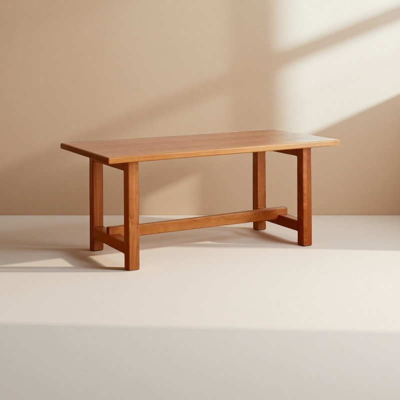 北欧书桌加厚餐桌家用大笨桌实木樱桃木橡木大板桌原木长桌小木凳