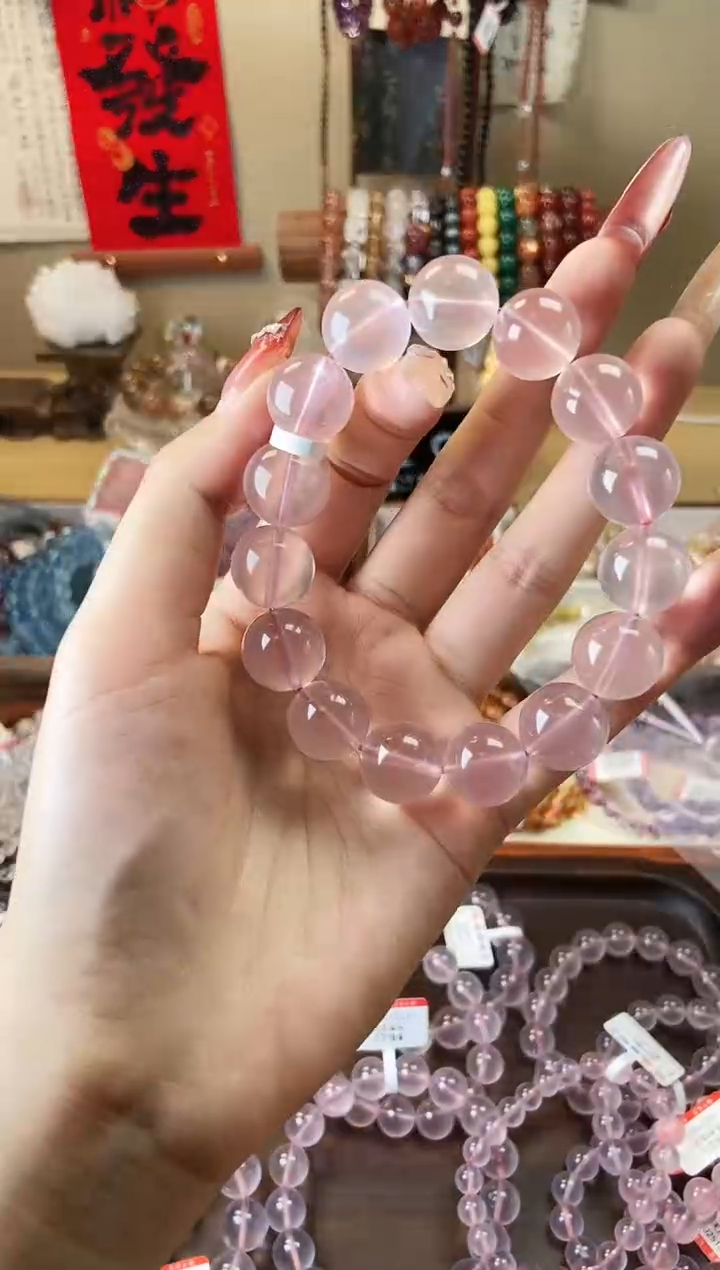 【闪购商品】水晶手串未镶嵌莫桑比克粉水晶14mm