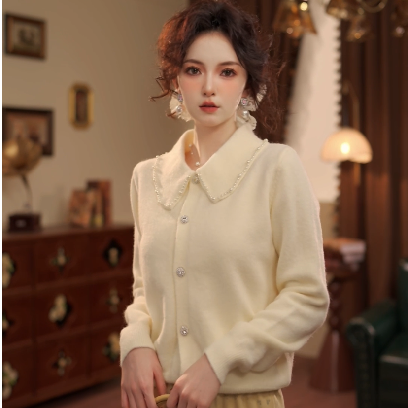 敏恩【观棠】港风复古长袖翻领针织宽松百搭上衣WM2477711