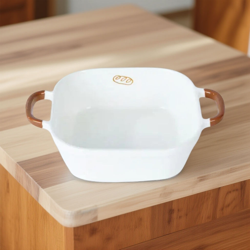 【MDH家】20*5CM 巧克力双耳烤碗 家用饭盘 陶瓷沙拉碗 手工水果碗