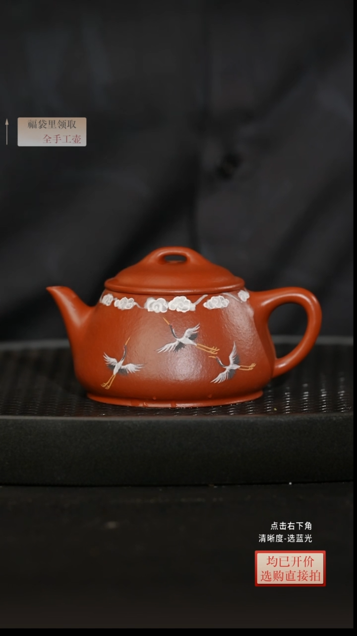 茶壶紫砂朱泥全手工  泥绘瓦瓢   160CC