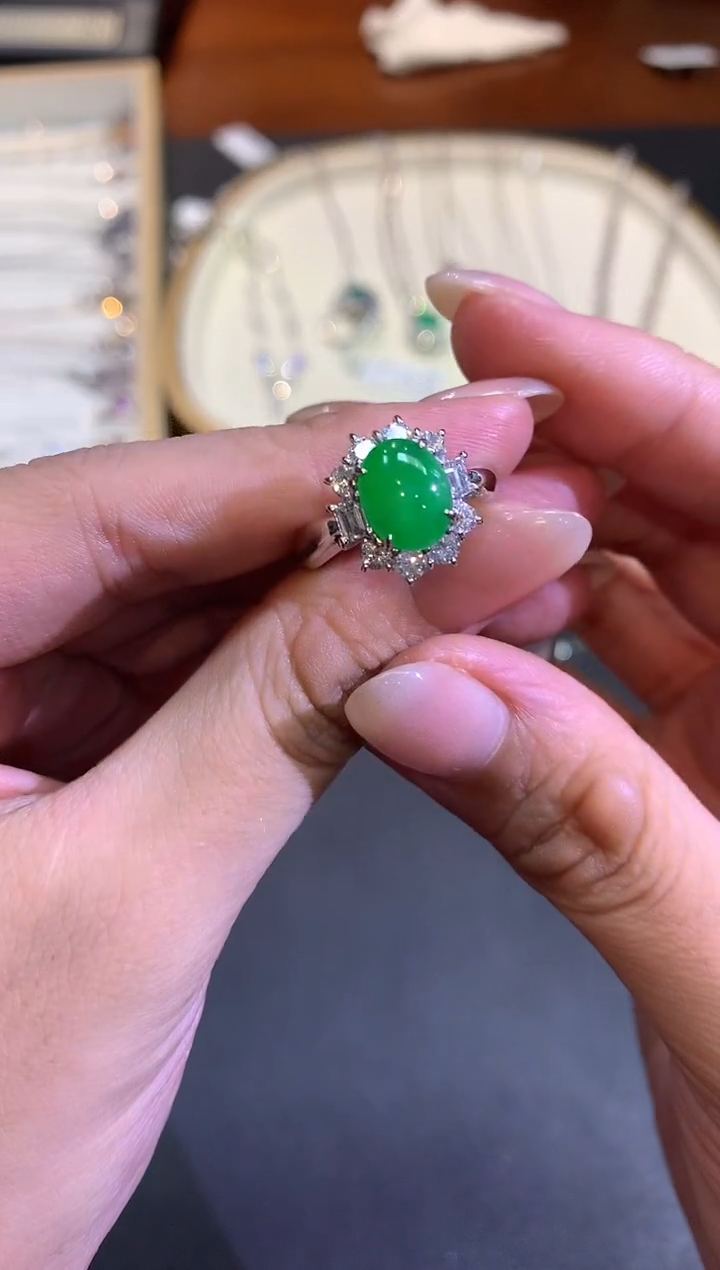 翡翠戒指铂Pt850镶嵌D489|12800