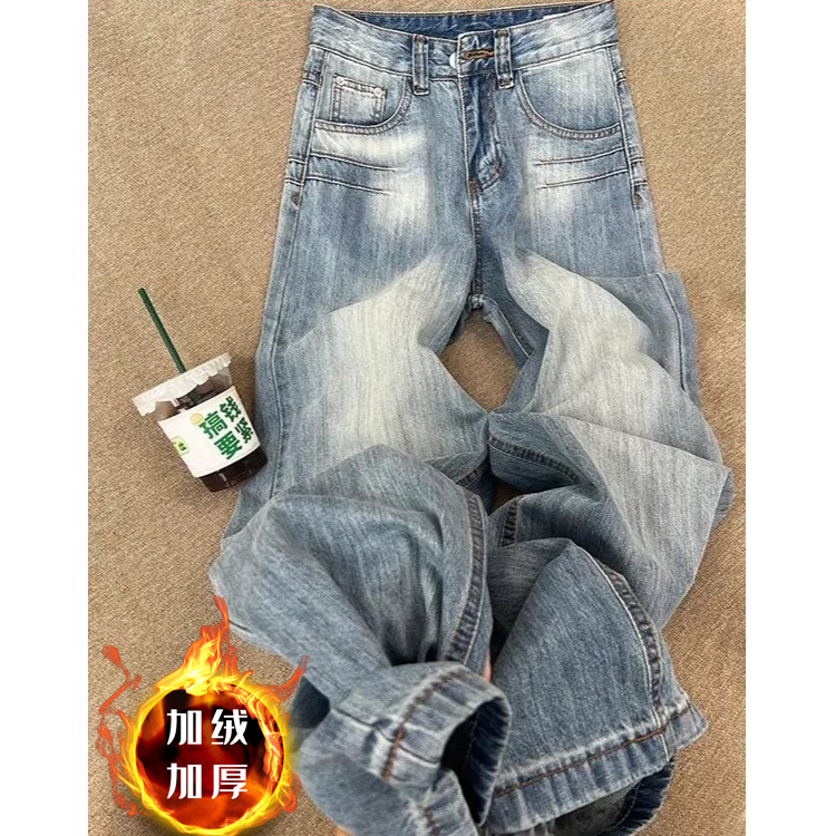 美式复古设计感刺绣宽松直筒牛仔裤女夏季新款水洗宽松显瘦阔腿裤