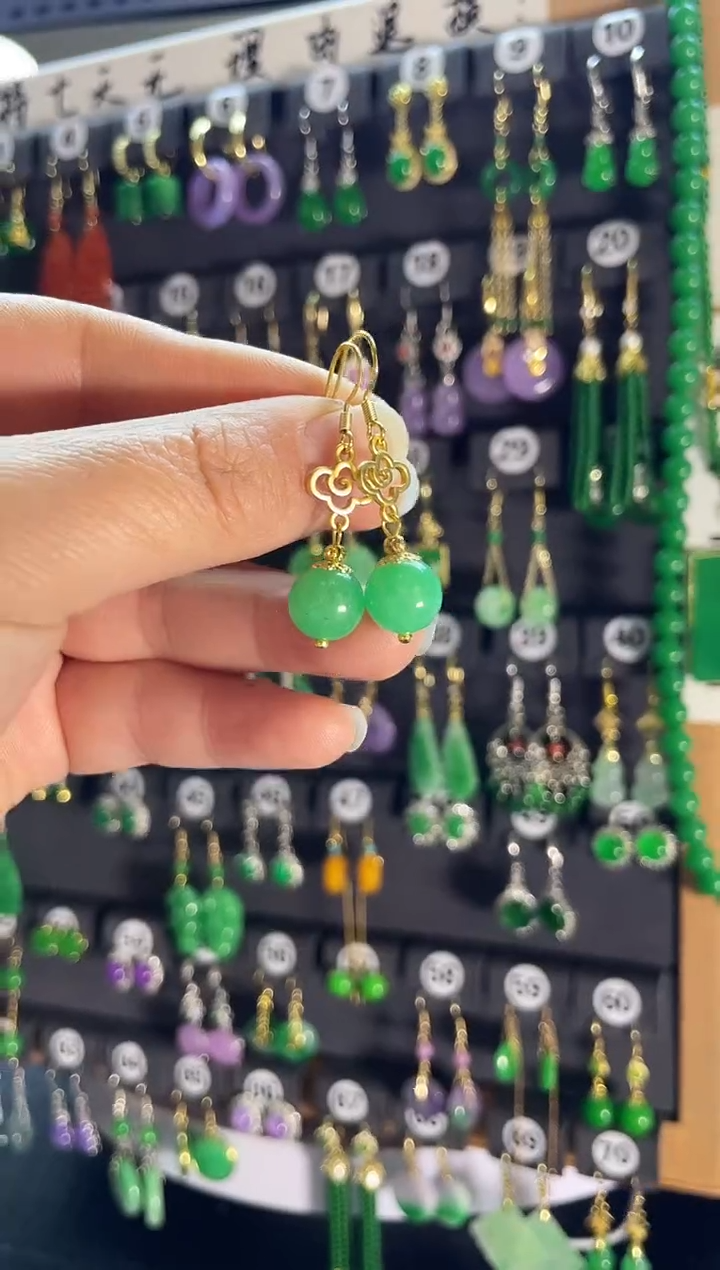 【闪购商品】翡翠耳饰银S925镶嵌老503